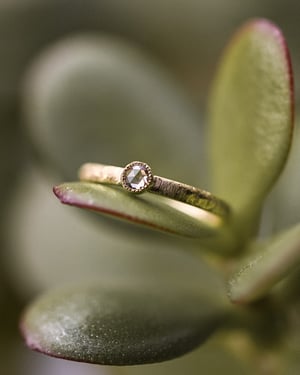 Image of 18ct yellow gold 3.0mm Champagne rose-cut diamond horn texture ring (LON265)