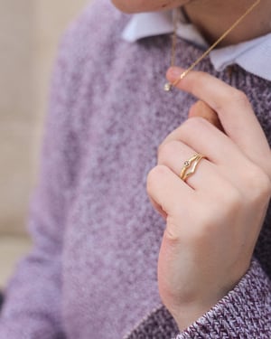 Image of 18ct yellow gold 3.0mm Champagne rose-cut diamond horn texture ring (LON265)