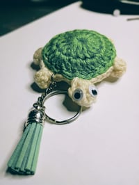 Image 1 of Mini Shell Buddy handmade Crochet Turtle Keychain with tassel