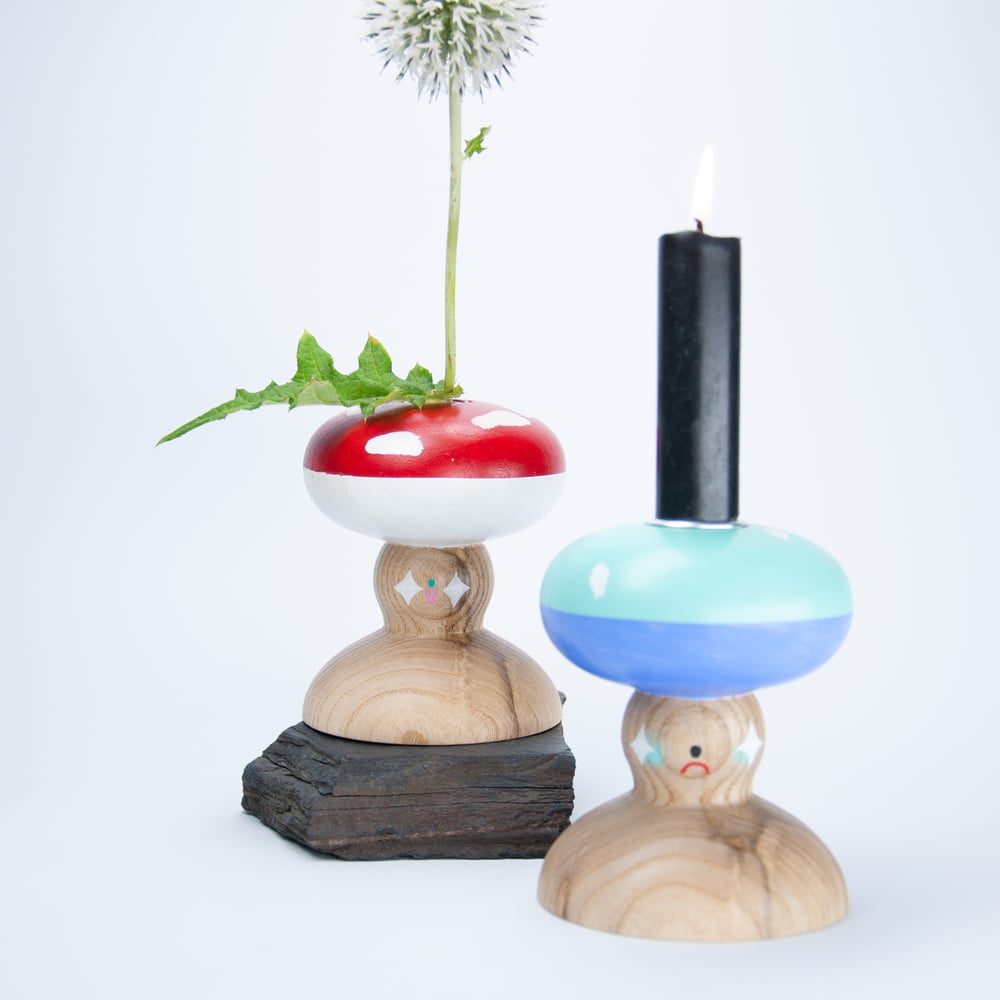 Image of Kerzenhalter-Vasen-Kombi "Fliegenpilz blau"