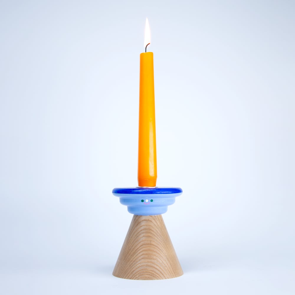 Image of Kerzenhalter-Vasen-Kombi "Pfifferling blau" 