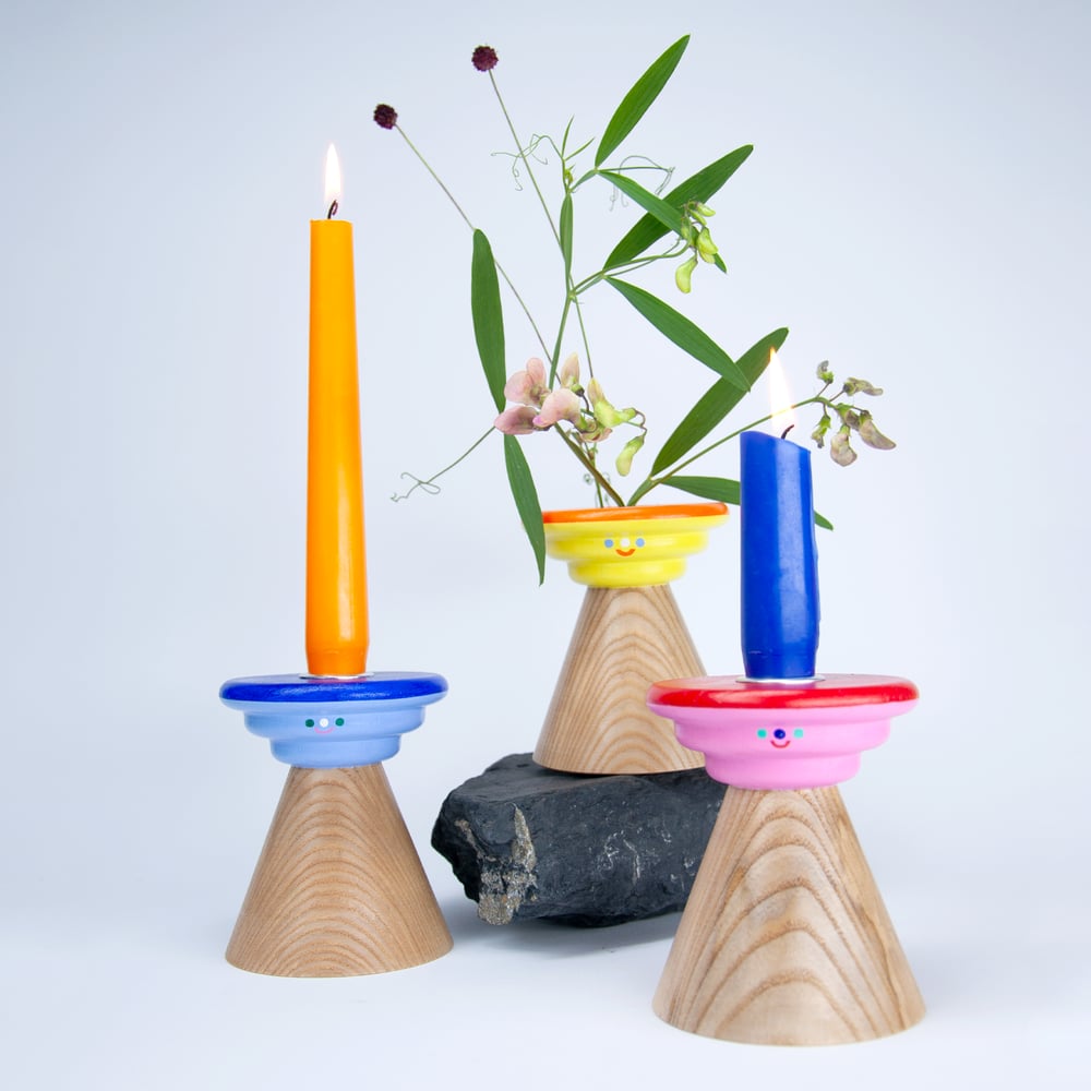 Image of Kerzenhalter-Vasen-Kombi "Pfifferling blau"