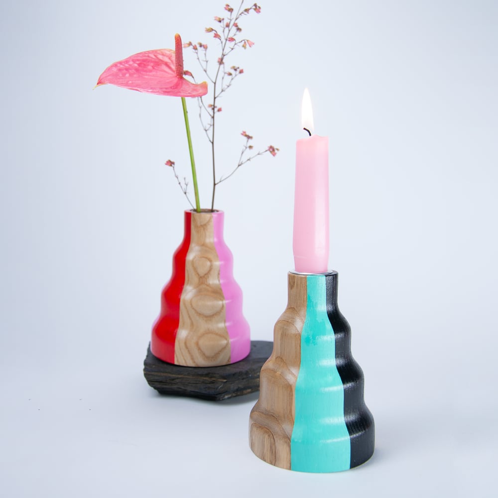 Image of Kerzenhalter-Vasen-Kombi "Vella rot"