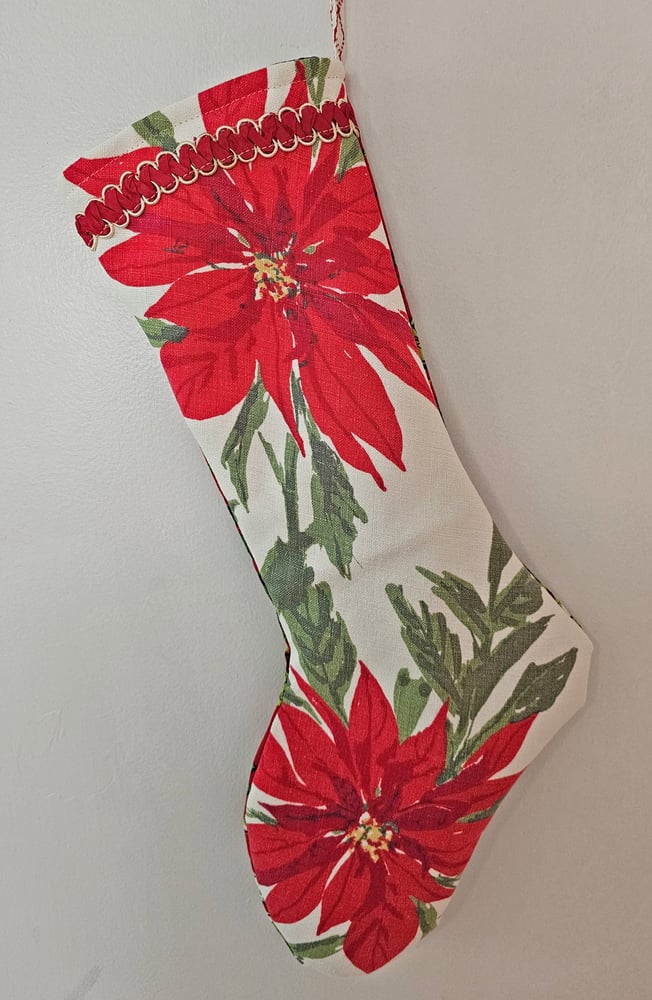 Image of Vintage Poinsettia Fabric Christmas Stocking