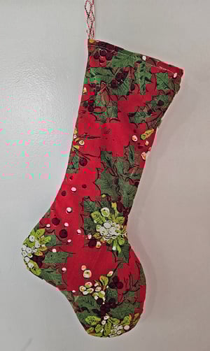 Image of Vintage Vera Poinsettia Fabric Christmas Stocking