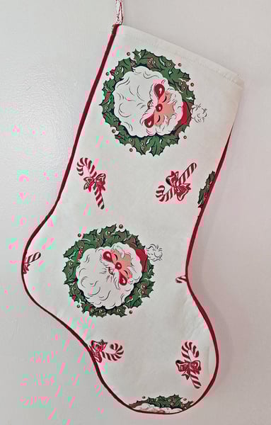 Image of Vintage Santa & Candy Canes Fabric Christmas Stocking