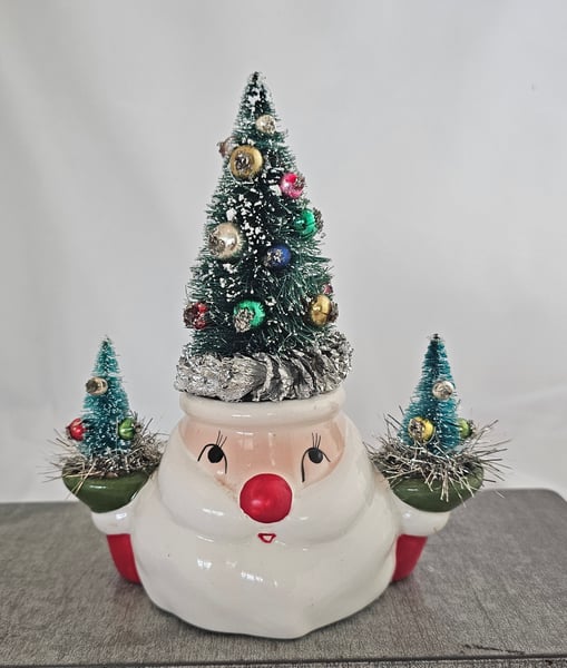 Image of Vintage Happy Santa Ceramic Holiday Trees Decor