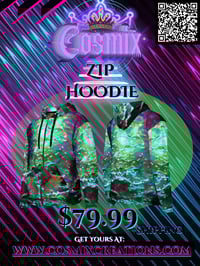 Image 1 of All-Over Print Recycled Unisex Zip Hoodie 'Titan's Rain' Teal Variant