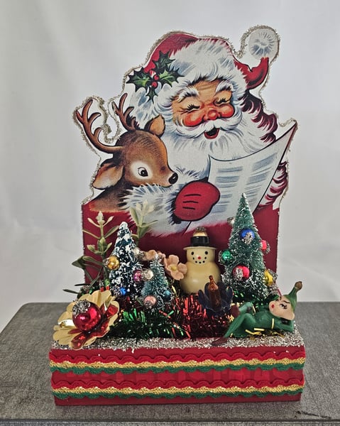 Image of Wooden Santa and his List Vintage Fun