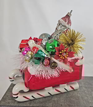 Image of Vintage Ceramic Sleigh w/Santa Holiday Decor