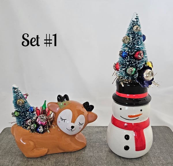 Image of Vintage Style Set Reindeer & Snowman