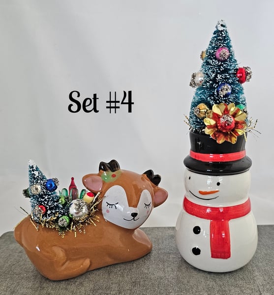 Image of Vintage Style Set Reindeer & Snowman
