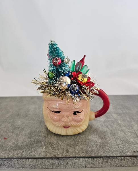 Image of Tiny Vintage Celluloid Santa Mug Holiday Decor