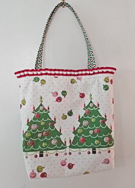 Image of Vintage Christmas Trees Fabric Holiday Tote
