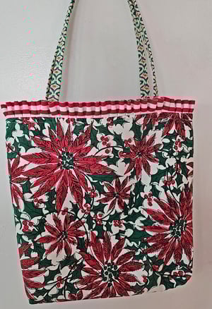 Image of Vintage Jolly Santa Fabric Holiday Tote