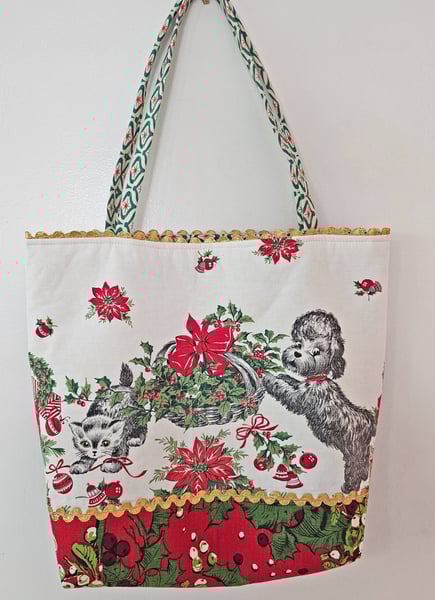 Image of Doggies & Kitties Christmas Fabric Holiday Tote