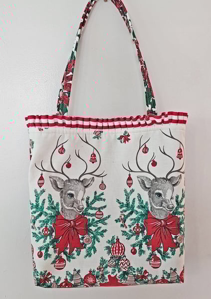 Image of Reindeer Twins Christmas Fabric Holiday Tote
