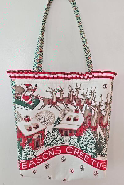 Image of Seasons Greetings Galore Christmas Fabric Holiday Tote