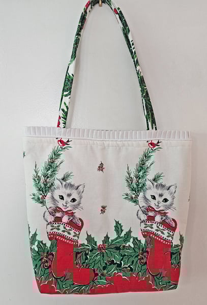 Image of Kittens in Stockings Christmas Fabric Holiday Tote #2