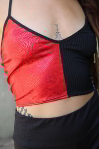 Image 2 of MISS QUINN CROPTOP | BLACK STRIPPED LYCRA AND SHINY RED VERSION