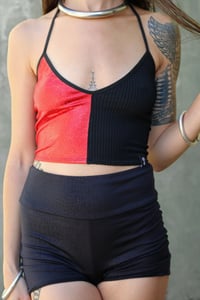 Image 1 of MISS QUINN CROPTOP | BLACK STRIPPED LYCRA AND SHINY RED VERSION