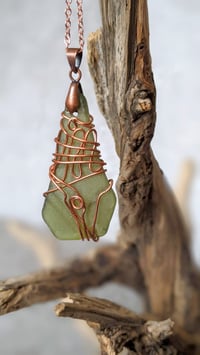 Image 1 of Cape Cod Sea Glass Pendant Rare Dark Olive Green Beach Glass