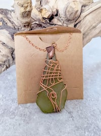 Image 4 of Cape Cod Sea Glass Pendant Rare Dark Olive Green Beach Glass