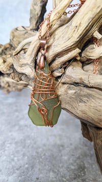 Image 5 of Cape Cod Sea Glass Pendant Rare Dark Olive Green Beach Glass