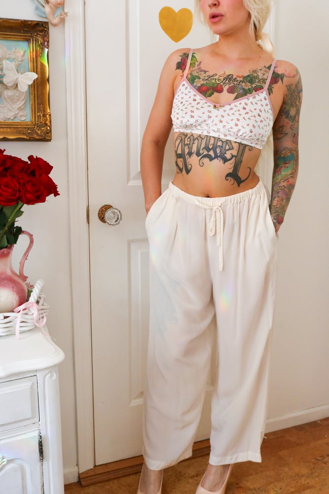 Image of 90s Soft Moments 100% Silk White Sheer Sleep Pants (Large)