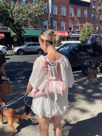 Image 2 of Pink Linen Shoulder Baguette Bag