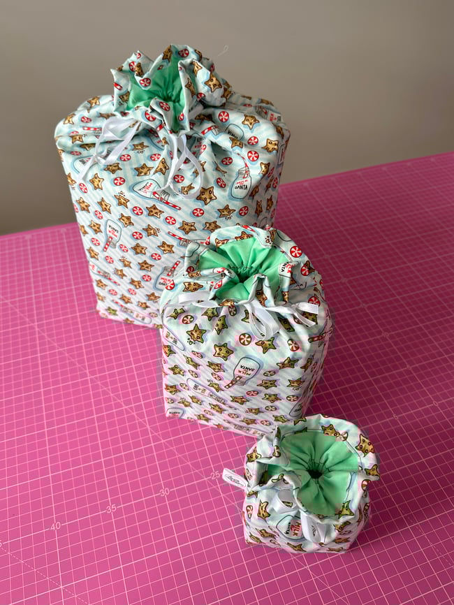 *Limited* Fabric Gift Bag Set of 3 - Milk and Cookies for Santa