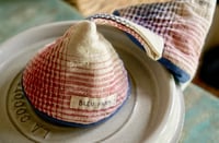 Image 5 of Pair of Vintage Handwoven Fabric Cone-shaped Pot Holders Cast Iron Handle Caps