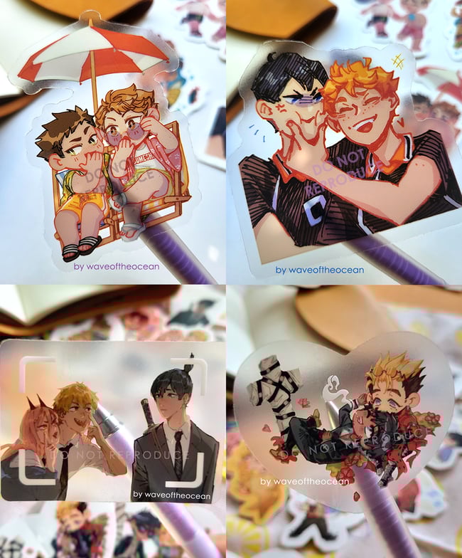 Clear Vinyl Stickers (HQ!!, FE3H, BOTW/TOTK, CSM, 3GUN)