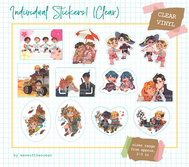 Clear Vinyl Stickers (HQ!!, FE3H, BOTW/TOTK, CSM, 3GUN)