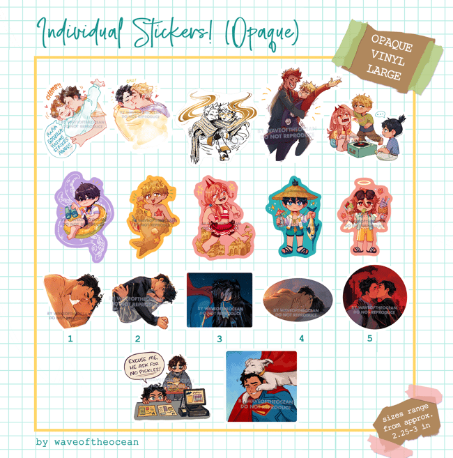Opaque Vinyl Stickers (HQ!!, FE3H, CSM, BNHA, 3GUN, SUPERBAT)