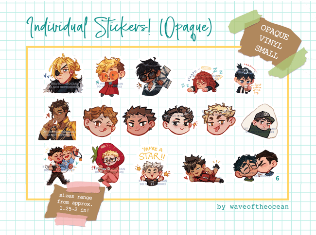 Opaque Vinyl Stickers (HQ!!, FE3H, CSM, BNHA, 3GUN, SUPERBAT)