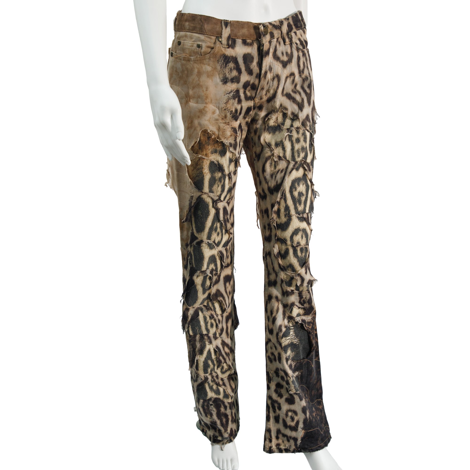 Image of Roberto Cavalli Leopard Print Deconstructed Jeans