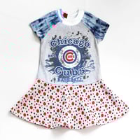 Image 1 of cubs royal blue red 5T courtneycourtney twirl cubbies chicago mlb short sleeve twirly dress