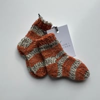 Image 1 of Rust Striped Hand Knitted Baby Socks