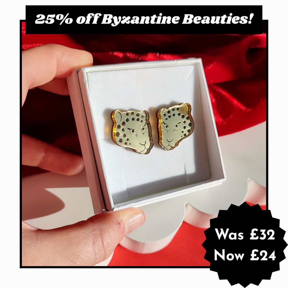 Image of Byzantine Gold Leopard Head Stud Earrings