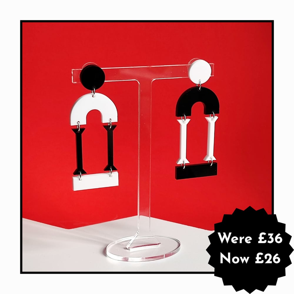 Image of Architectural Mismatched Monochrome Earrings