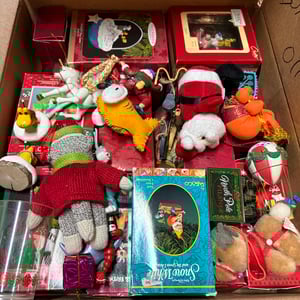 Image of Big ol’ box of Christmas junk! 