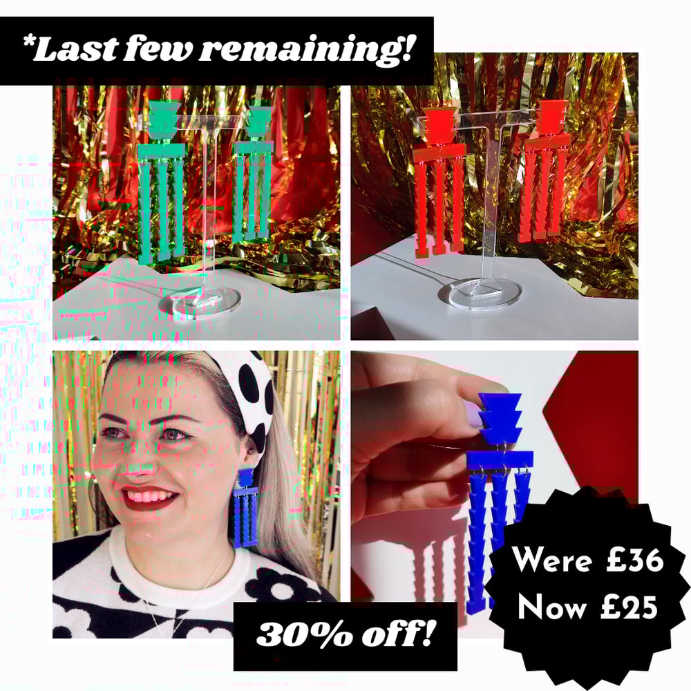 Image of Colourful Aztec Column Statement Acrylic Earrings