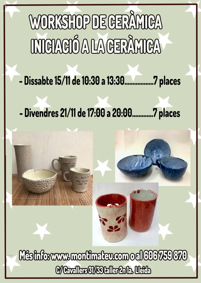 Workshop de ceràmica. Dissabte 15 de novembre de 10:30 a 13:30