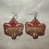 Image 1 of Beaded Autumn leaf earrings