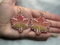 Image 3 of Beaded Autumn leaf earrings