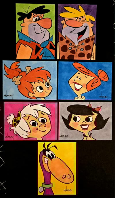 Image of THE FLINTSTONES! 7-piece SKETCH CARD SET! 2.5x3.5 each! CARTOON TV FRIENDS! 