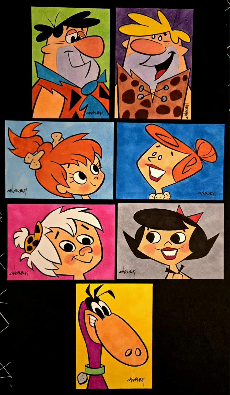 Image of THE FLINTSTONES! 7-piece SKETCH CARD SET! 2.5x3.5 each! CARTOON TV FRIENDS! 