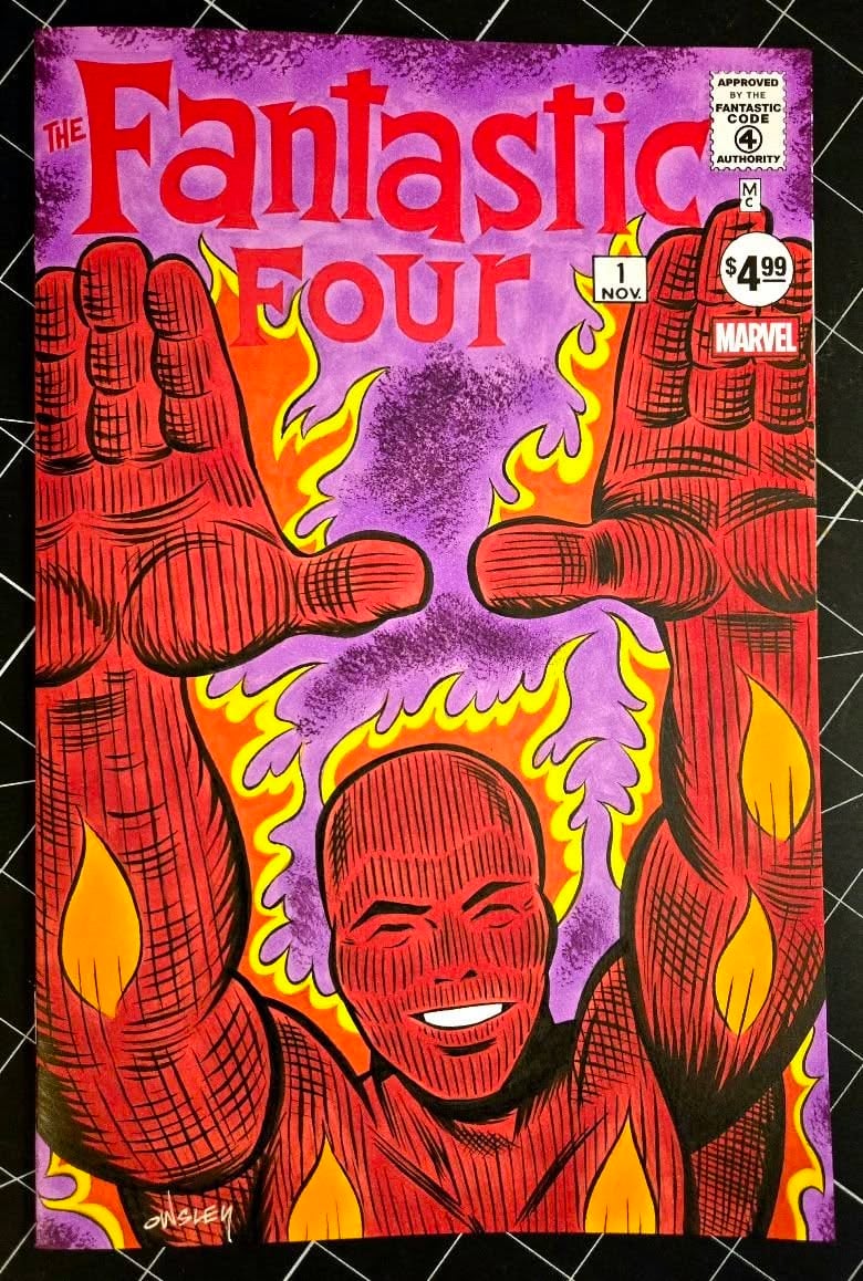 Image of THE HUMAN TORCH ORIGINAL ART SKETCH COVER! FANTASTIC FOUR #1 FACSIMILE!