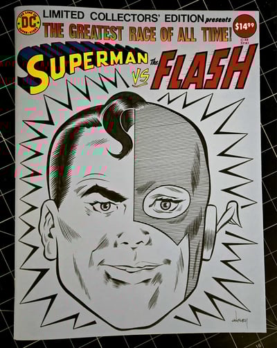 Image of SUPERMAN vs THE FLASH ORIGINAL ART SKETCH COVER! TREASURY-SIZE! 10" x 13 1/4"!